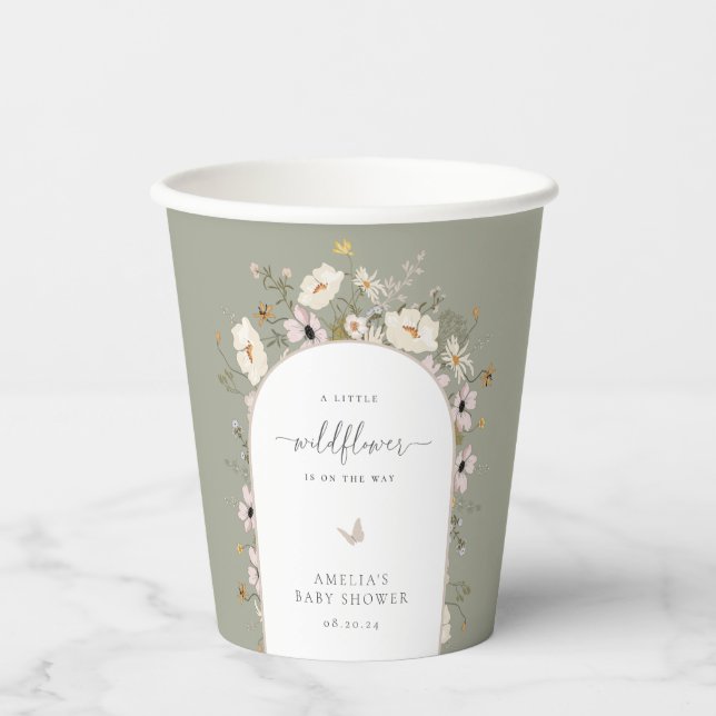 Gobelets En Papier Coupes de papier fleur sauvage Baby shower cadre (Recto)