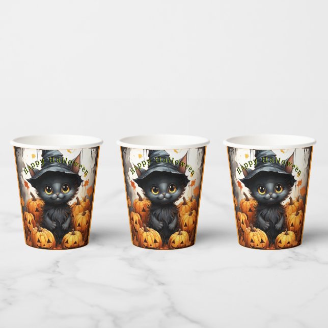 Gobelets En Papier Coupes de papier Halloween Kitten Citrouilles (Multi)