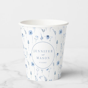 Gobelets En Papier Coupes de papier mariage bleu marine moderne fleur