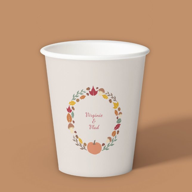 Gobelets En Papier Coupes de papier Mariage de automne et courroie (Wreath & Fall Wedding Paper Cups)