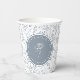 Gobelets En Papier Coupes de papier mariage de rose monogramme bleu p