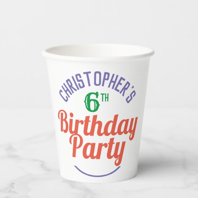 Gobelets En Papier Coupes de papier pour enfants de 6e anniversaire (Recto)