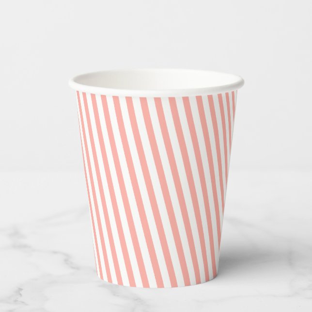 Gobelets En Papier Coupes de papier rayé Diagonale, blanc, pêche et a (Verso)