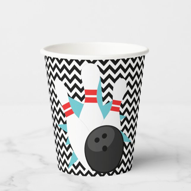 Gobelets En Papier Coupes de papier Retro Chevron Bowling Party (Recto)