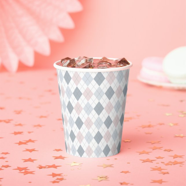 Gobelets En Papier Coupes de papier rose, gris et blanc Jacquard (Insitu)