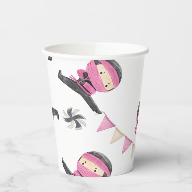 Gobelets En Papier Coupes de papier rose Ninja Party (Gauche)
