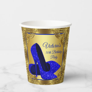Gobelets En Papier Coupes de papier Royal Blue Gold pour fête d'anniv