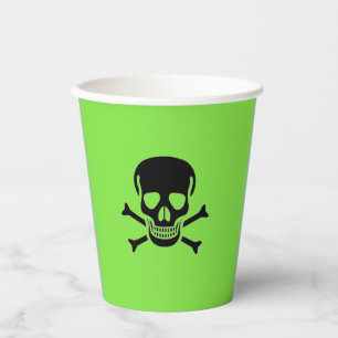 Gobelets En Papier Coupes de papier vert crâne noir