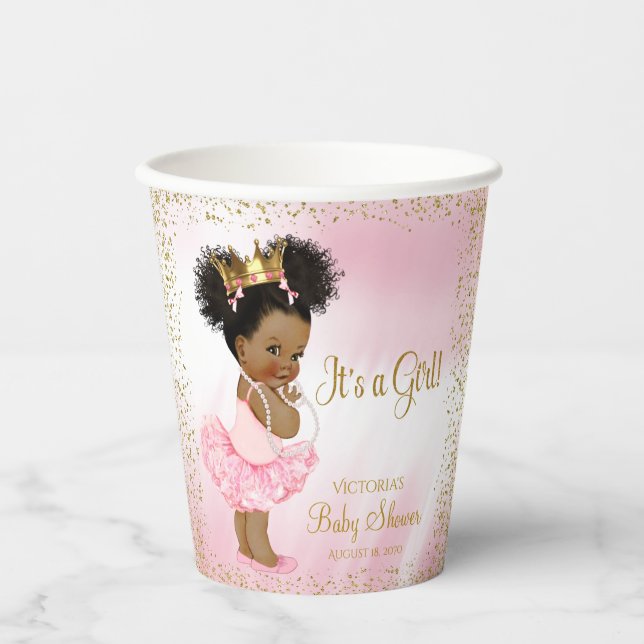Gobelets En Papier Coupes en papier Baby shower Rose Gold African Pri (Recto)