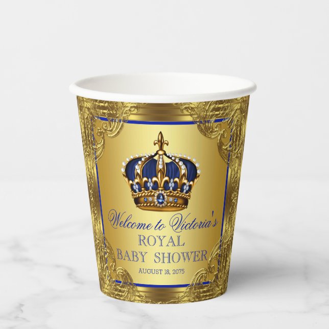 Gobelets En Papier Coupes en papier de Baby shower Gold Prince Crown (Recto)