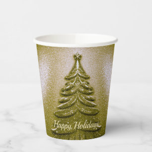 Gobelets En Papier Coupes en papier Gold Holiday Christmas Tree
