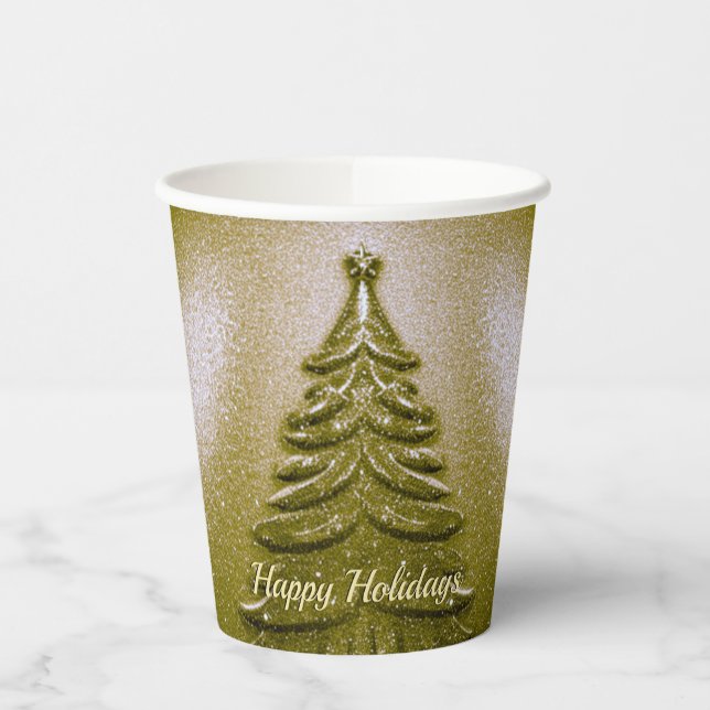 Gobelets En Papier Coupes en papier Gold Holiday Christmas Tree (Gauche)