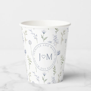 Gobelets En Papier Coupes en papier mariage fleur sauvage bleu monogr