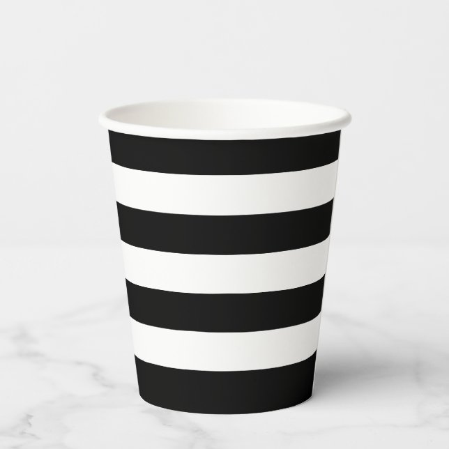 Gobelets En Papier Coupes en papier rayé noir et blanc (Verso)