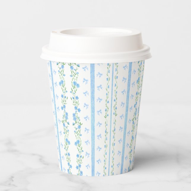 Gobelets En Papier Coupes en papier Vintage Floral Bleu & Bow (Verso)