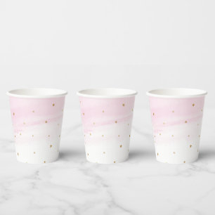 Gobelets En Papier Coupes Papier Ciel Rose et Etoiles Or