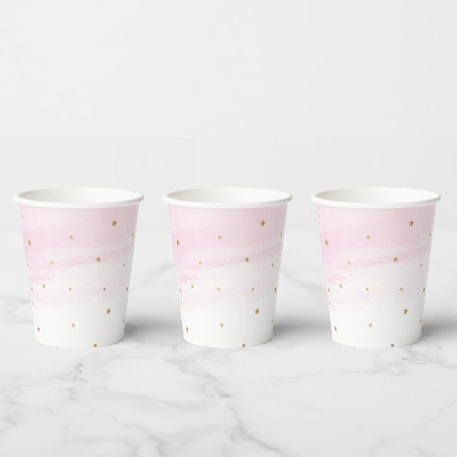 Gobelets En Papier Coupes Papier Ciel Rose et Etoiles Or (Multi)