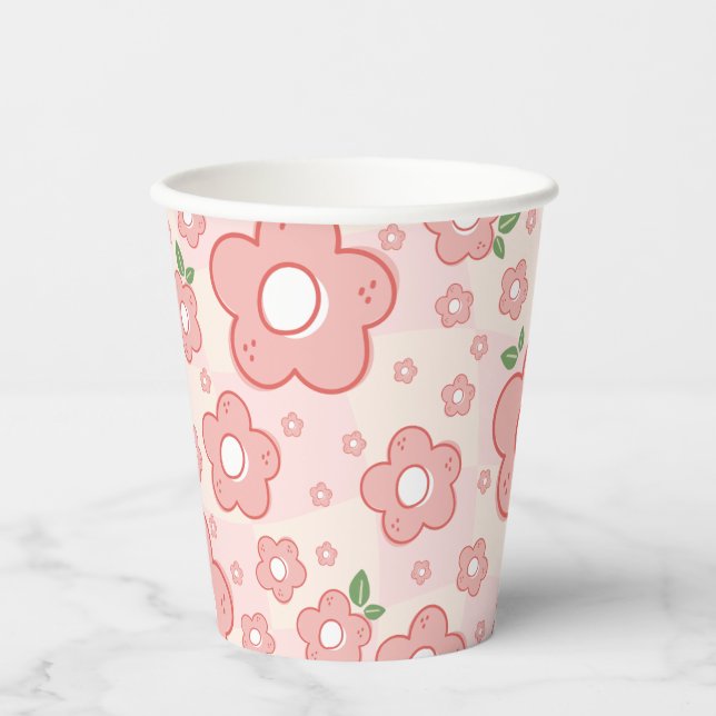 Gobelets En Papier Coupes Papier Fleurs Rose Cute (Recto)