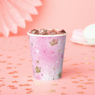 Gobelets En Papier Couronne et Diadème de Princesse Rose pour Fête d'