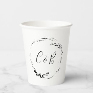 Gobelets En Papier Couronne florale à monogramme blanc pour mariage