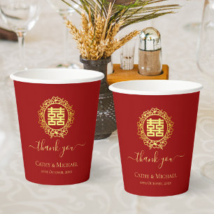 Gobelets En Papier Couronne florale merci mariage chinois rouge