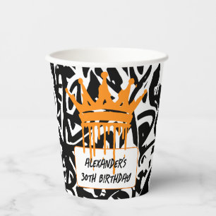 Gobelets En Papier Couronne urbaine graffiti tendance orange noir