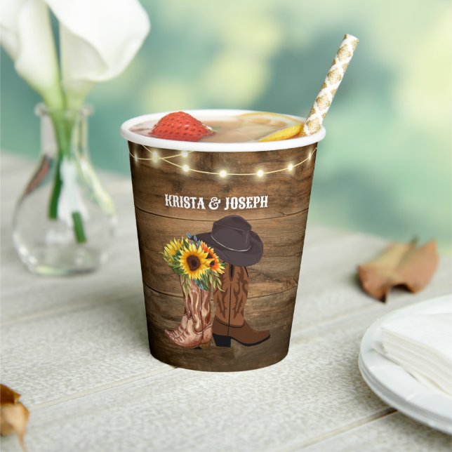 Gobelets En Papier Cowboy Boots Sunflower Mariage de l'Ouest (Insitu)