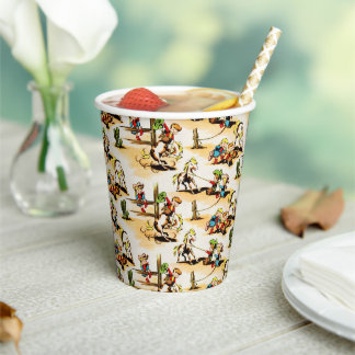 Gobelets En Papier Cowboy vintage Country Kids Pony Cactus Co