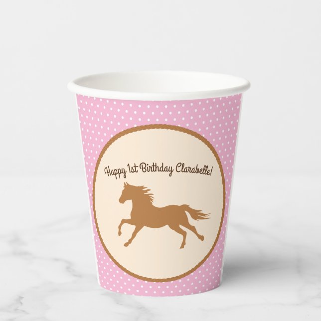 Gobelets En Papier Cowgirl Horse Pony mignonne 1er anniversaire fête  (Recto)