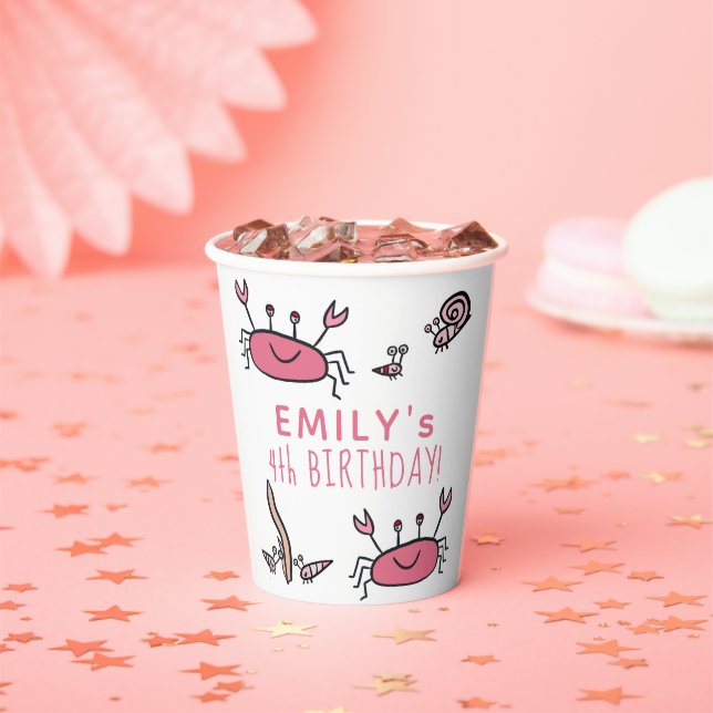 Gobelets En Papier Crabe rose mignon Animaux de mer Fille Anniversair (Insitu)