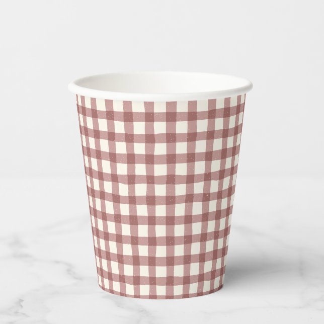 Gobelets En Papier Cranberry Gingham Red Maroon (Recto)