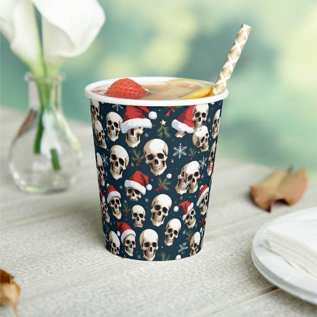 Gobelets En Papier Crânes de Noël amusants à Santa Hats (Insitu)