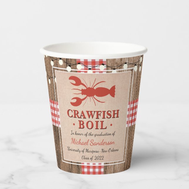 Gobelets En Papier Crawfish Boil Homard Rustic Graduation Party (Recto)