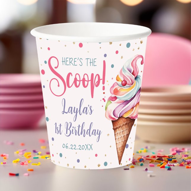 Gobelets En Papier Crème de glace 1er fête d'anniversaire (Créateur téléchargé)