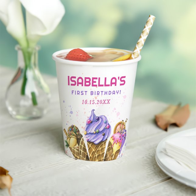 Gobelets En Papier Crème de glace 1er fête d'anniversaire (Créateur téléchargé)