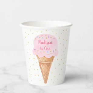 Gobelets En Papier Crème de glace rose or Pastel Anniversaire