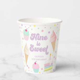 Gobelets En Papier Crème glacée et gâteau Neuf est doux 9e anniversai