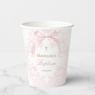 Gobelets En Papier crête rose aquarelle   Baptême