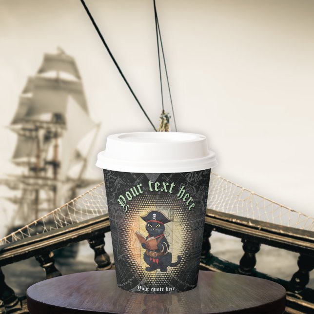 Gobelets En Papier Curieux chat pirate décrypter mystères anciens (Curious pirate cat deciphers ancient mysteries paper cups)