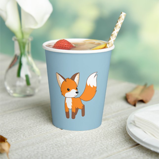Gobelets En Papier Curieux Petit Renard sur Bleu (Insitu)
