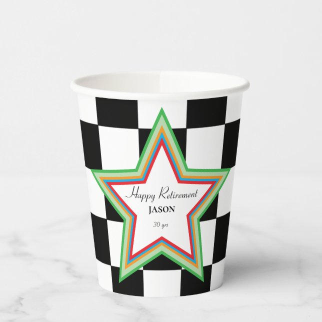 Gobelets En Papier Custom Text, Checkered Happy Retirement Paper Cups (Gauche)