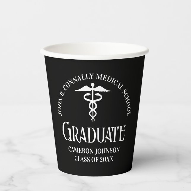 Gobelets En Papier Customized Black Medical School Graduation Party (Recto)