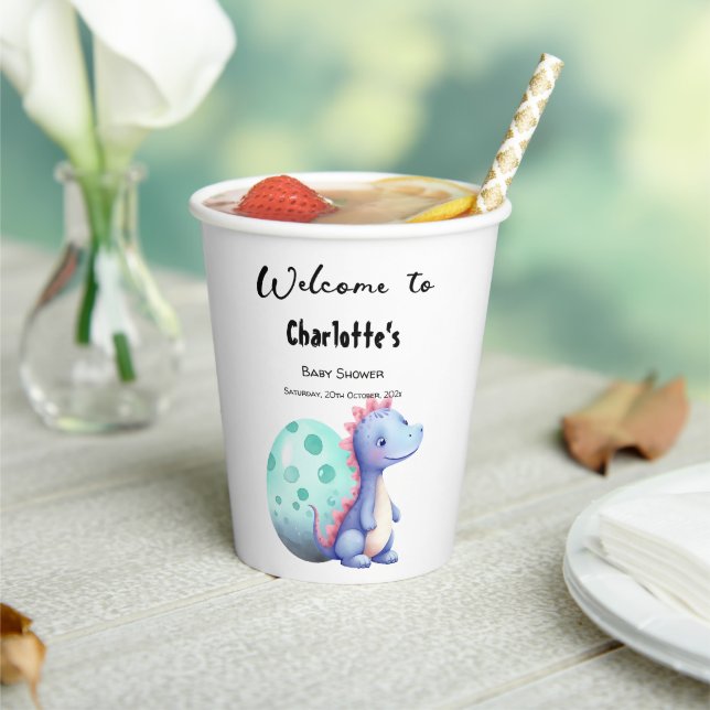 Gobelets En Papier Cute aquarelle Petit Baby shower Dinosaure (Insitu)