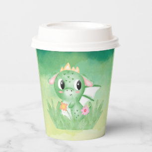 Gobelets En Papier Cute Baby Dragon Aquarelle Dessous de verre en pla