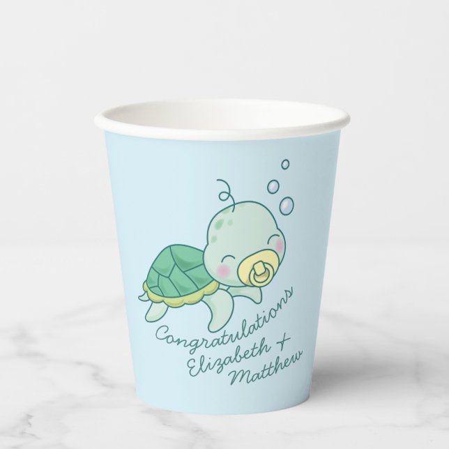 Gobelets En Papier Cute Baby shower de tortue de mer Kawaii (Recto)