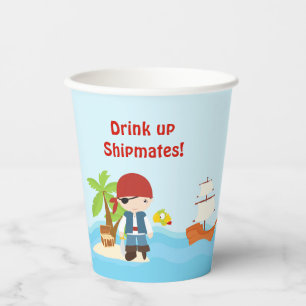 Gobelets En Papier Cute Black Cheveux Pirate Boy en Rouge Anniversair
