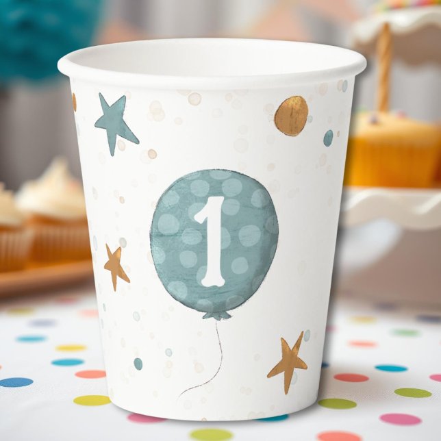 Gobelets En Papier Cute Blue Boy 1er anniversaire (Créateur téléchargé)