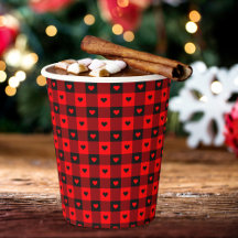 Cute Buffalo Plaid Avec Coeurs Noir & Rouge Rustiq
