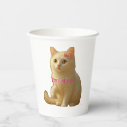 Gobelets En Papier Cute Cat I'm Just a Girl Coquette Pink Bow Paper 
