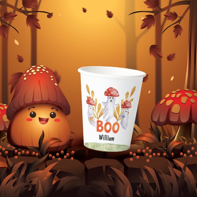 Gobelets En Papier Cute Champignons fantômes Halloween Boo Baby showe (Cute Ghost Mushroom Halloween Boo Paper Cups)